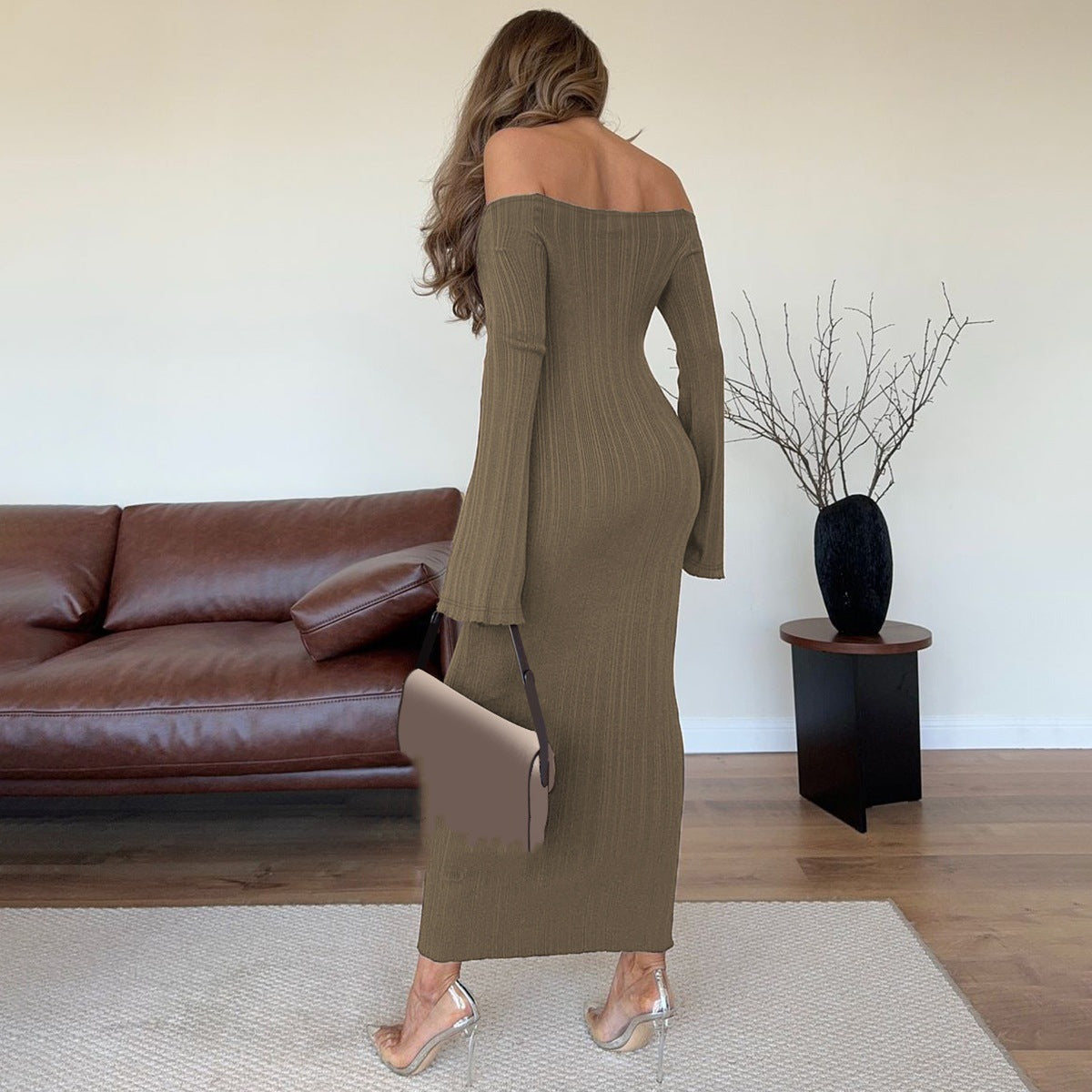 Solid Color One-shoulder Dress Women