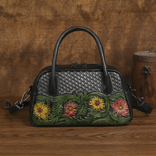 Retro Ethnic-style Full-grain Leather Shoulder Bag For Women Hover Image