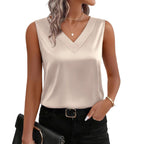 Womens Satin Camisole V-Neck Casual Sleeveless Blouse Top