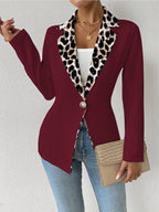 Womens Elegant Leopard-Print Long-Button Printed Blazer
