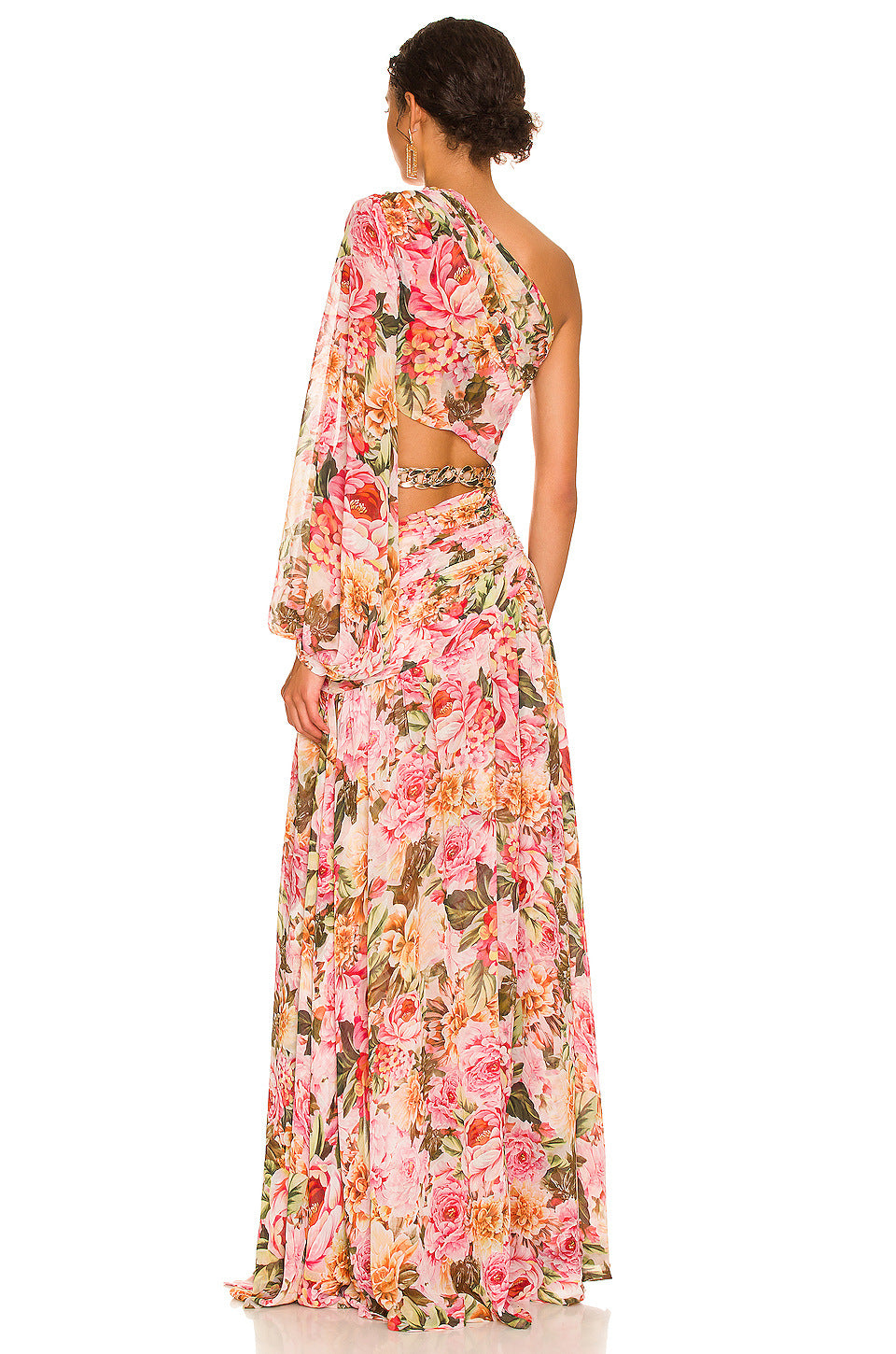 Fashion One-shoulder Bubble Long Sleeve Slim-fit Floral Hollow Split Dress