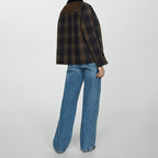 Autumn And Winter Plaid Fur Collar Cotton-padded Coat