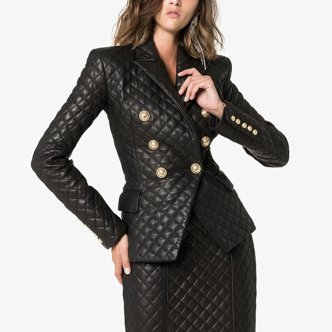 Slim-fit quilted leather blazer Hover Image