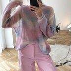 Perspective Round Neck Loose Mohair Sweater Knit Sweater Women Thin