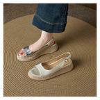 Round-toe Straw Open-toe Sandals For Women