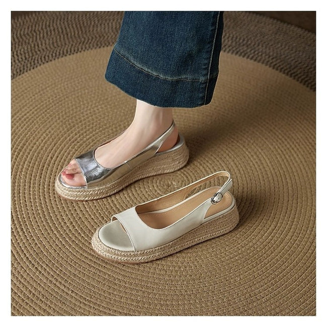 Round-toe Straw Open-toe Sandals For Women Main Image