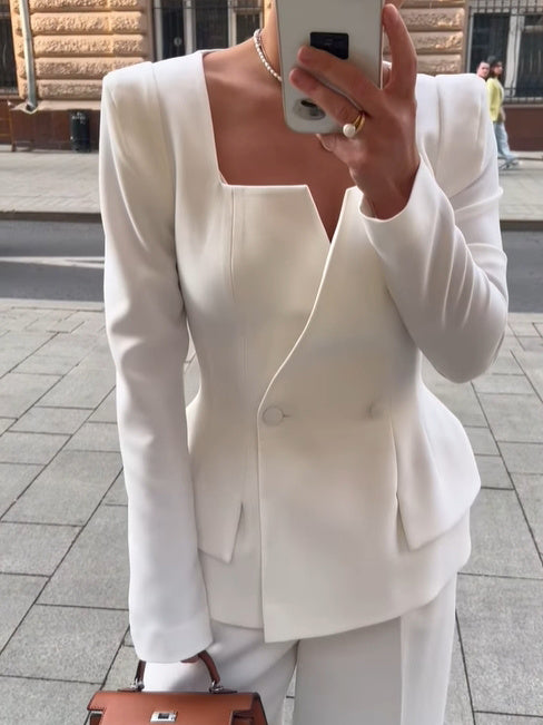 Two-button Square Collar Solid Color Blazer Main Image