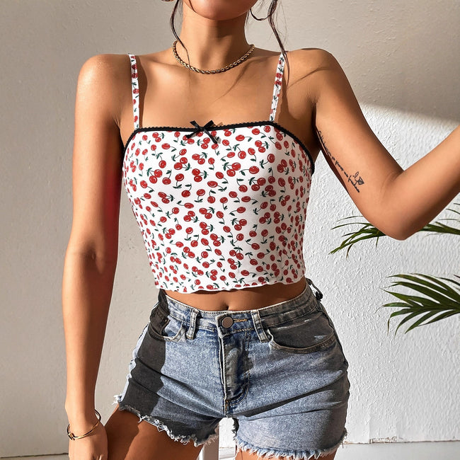 Womens Slim-fit Lace-trimmed Printed Camisole Main Image