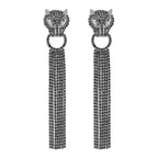 Personalized Leopard Head Earrings With Tassel Rhinestones Trendy Fashion Jewelry Luxury Long Earrings For Women