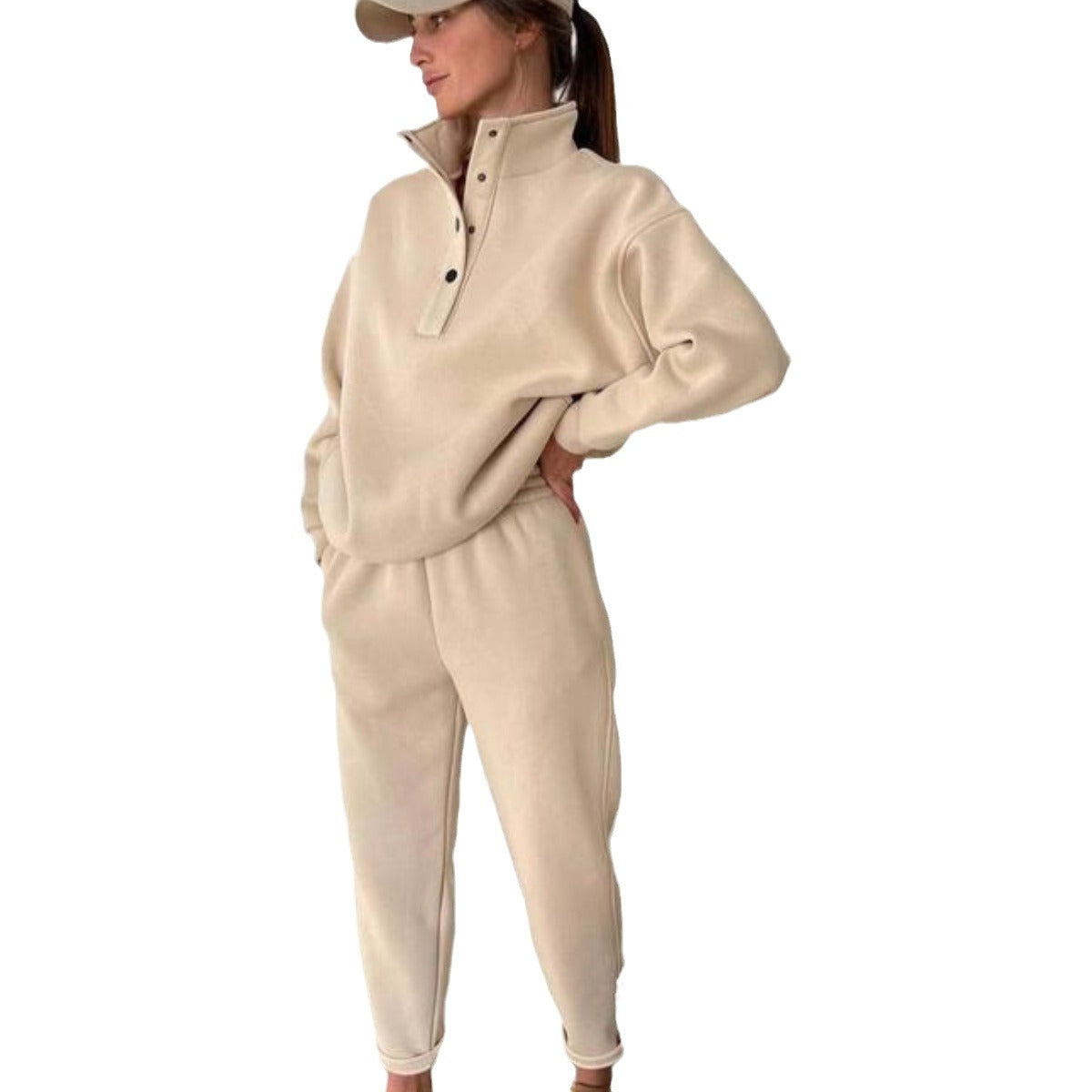 Women's Fashion Button Stand Collar Suit Two-piece Set