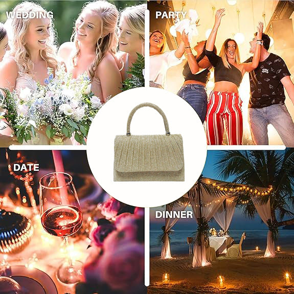 Festival Gold Crinkle Handbag - Party Must-Have Dressy Clutch, Elegant Shoulder Bag For Banquet And Evening Main Image