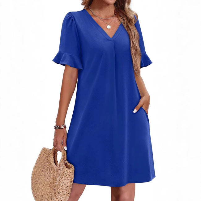 Women's V-neck Vacation Elegant Ruffled Dress With Pockets Main Image