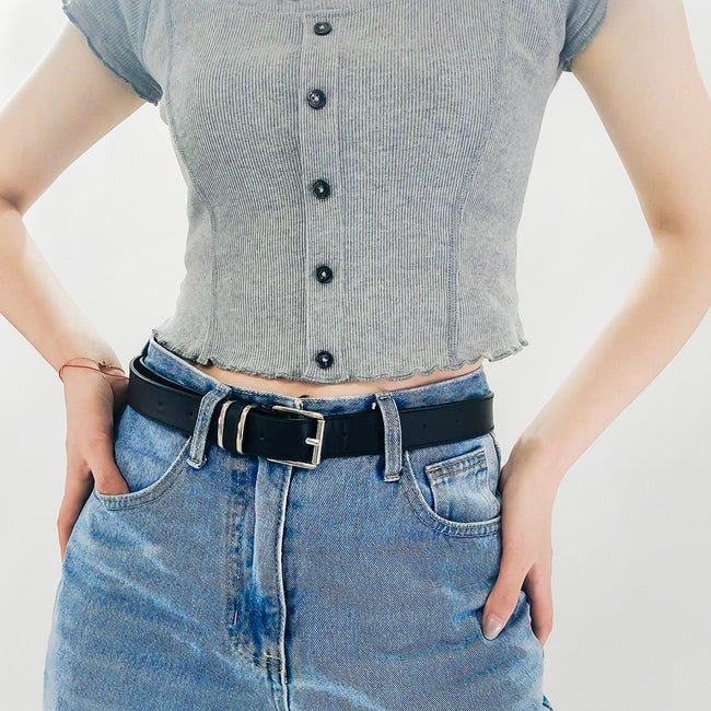Men's And Women's Belts Simple Casual Retro Belt Metal Square Silver Button-head Fashion Collocation Main Image
