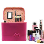 Cosmetic Case Women's Bag Bow Large Capacity Fashion Storage Box Cute Simple Portable Travel Makeup Pu Bag