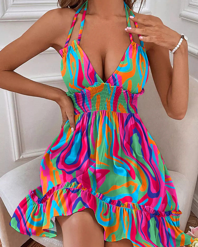 Hot-selling Floral-print Strap Casual Dress
