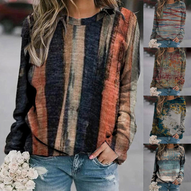 Frauen Casual Print Sweatshirts Thermische Crewneck Langarm T-Shirts Lose croc top fille poleras de mujer indie ästhetischen Main Image