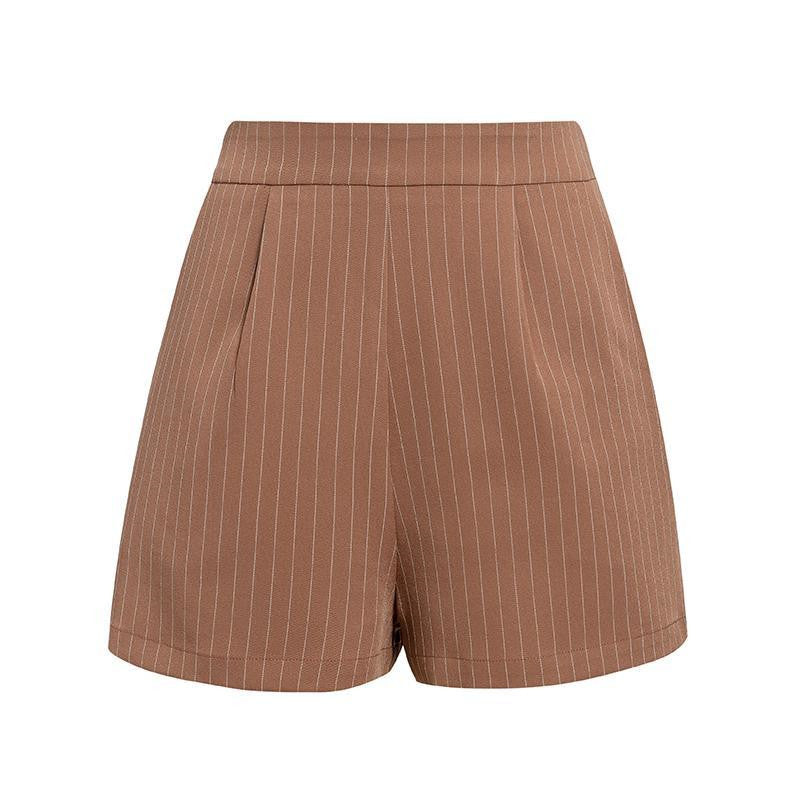 Fashion Striped Suit Collar Lace Up Shorts Set