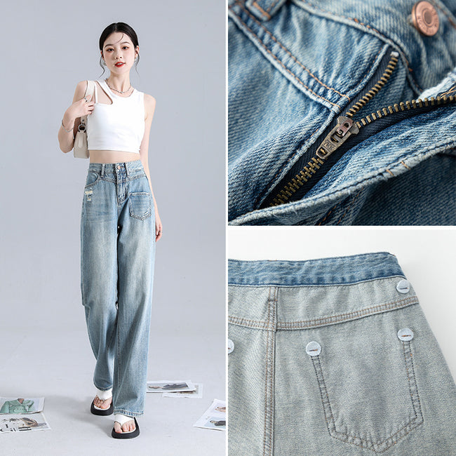 Fashionable Irregular Straight Jeans For Women Main Image