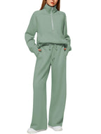 Solid Color Long-sleeve Zip-up Sweatshirt And Pants Set Two-piece Suit