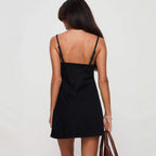 Sexy Sling Adjustable Low-cut A- Line Denim Dress