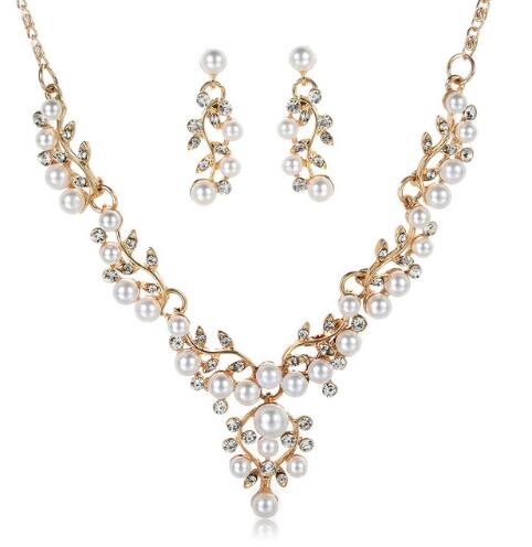 Wedding Women Jewelry Sets Fashion Simulated Pearl Flower Statement Necklace and Earring Set Party Accessories Main Image