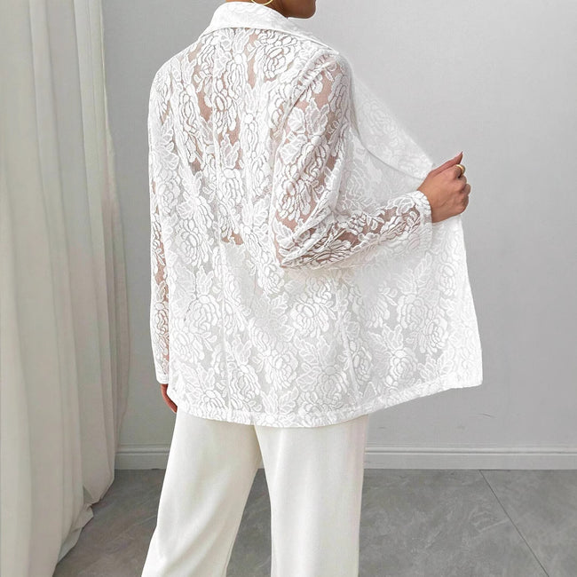 Lace Embroidery White Casual Blazer Women Main Image