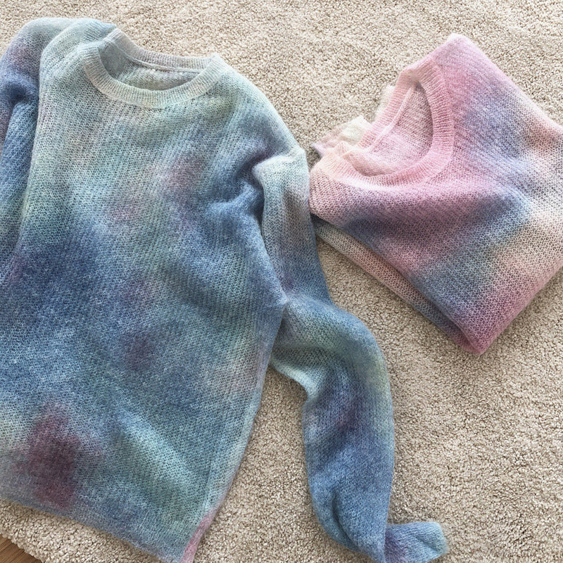 Perspective Round Neck Loose Mohair Sweater Knit Sweater Women Thin