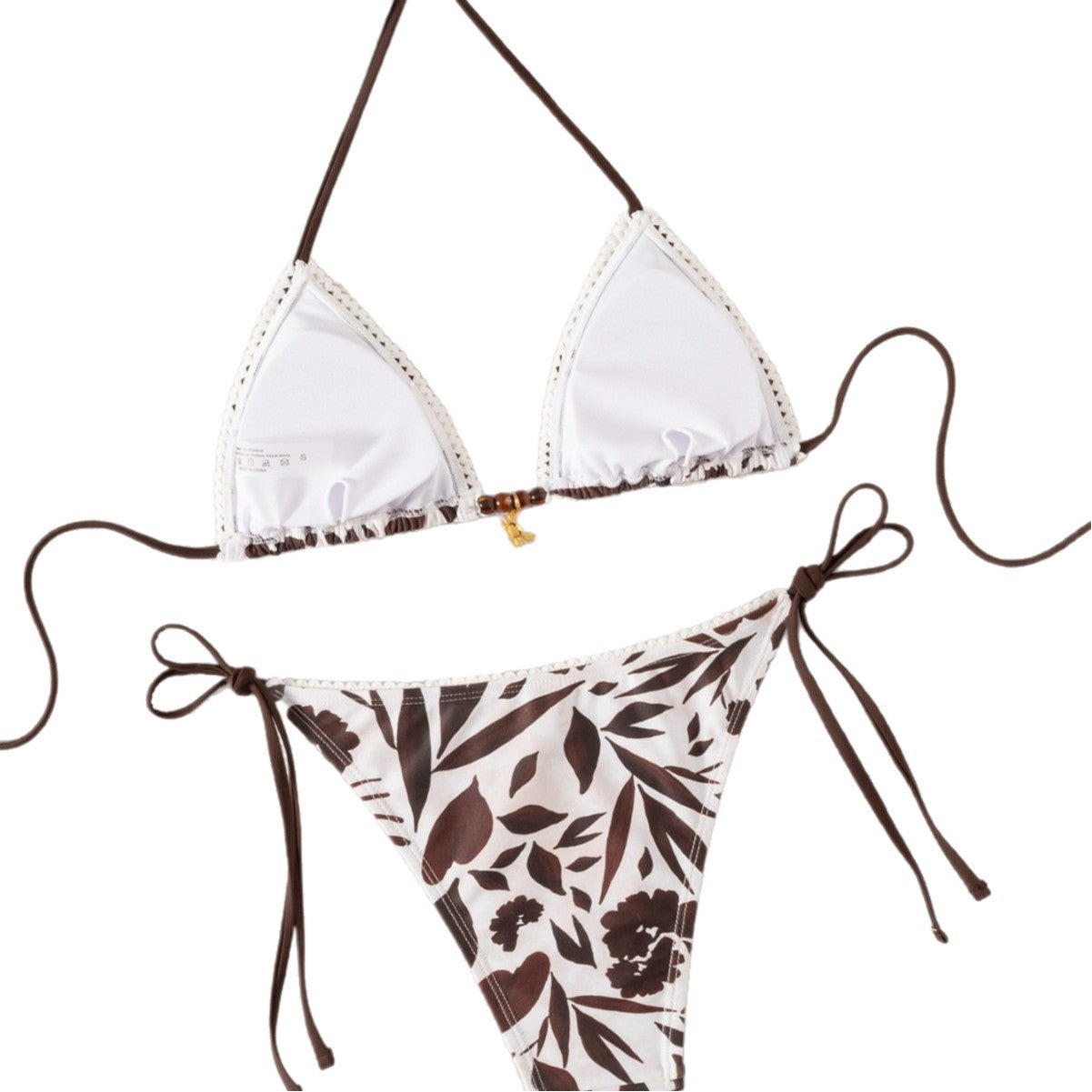Printed Pendant Floral Trim Swimsuit Bikini