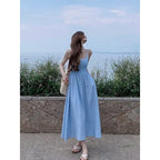 Gentle Blue Pleated Suspender Dress