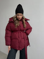 Casual Waist Tight Skinny Slimming Hooded Mid-length Bread Cotton-padded Jacket