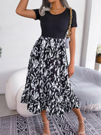 Women  Casual Leopard Print Ruffle Midi Dress