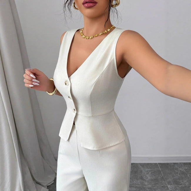 Summer Sleeveless Suit Slim V-neck Vest And High Waist Trousers Women's Two-piece Set Main Image