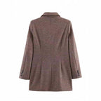 Womens Mid-Length Double-Breasted Houndstooth Blazer