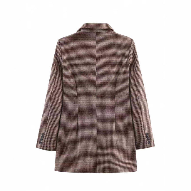 Womens Mid-Length Double-Breasted Houndstooth Blazer Main Image
