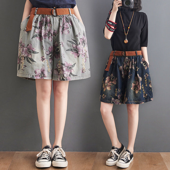 New Fat Sister Print Thin Wide Leg Shorts Women Hover Image
