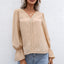 Temperament V-neck Hollow Lace Long-sleeved Shirt Women