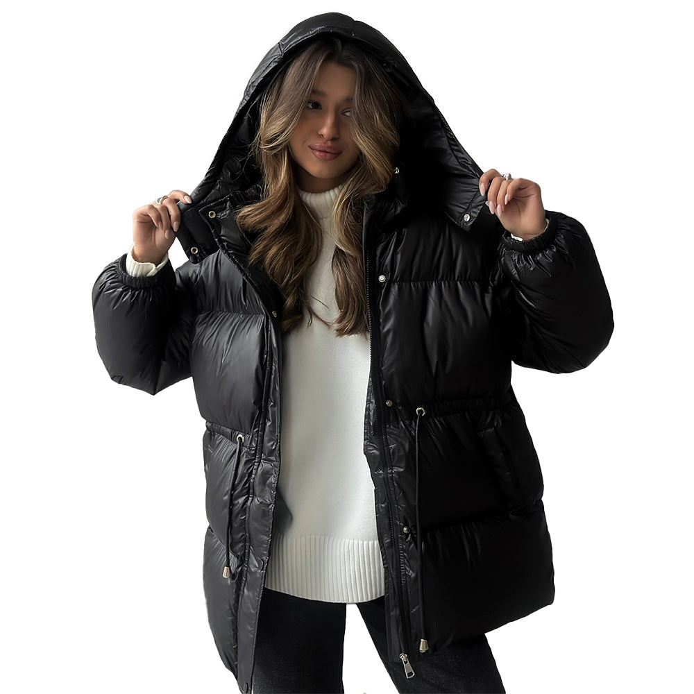 Drawstring Slim-fit Jacket Hooded Zipped Comfortable Thermal Cotton-padded Coat