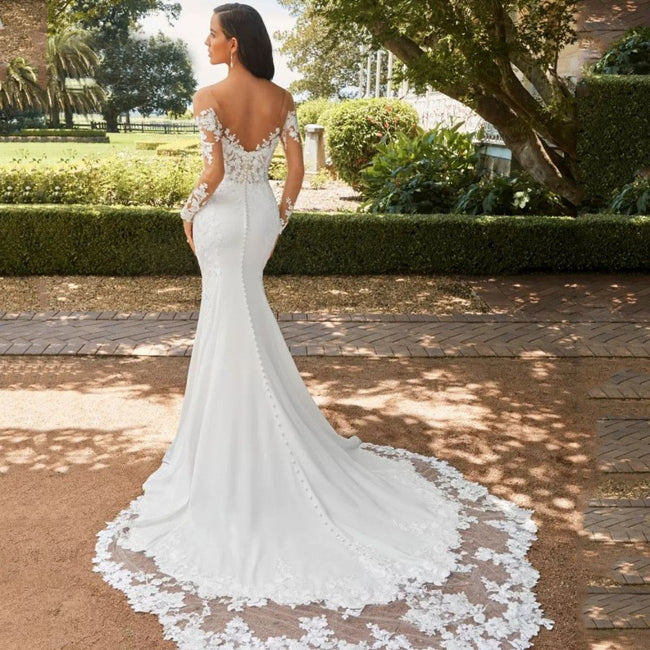 Long Sleeve Backless Lace Fishtail Wedding Dress Main Image