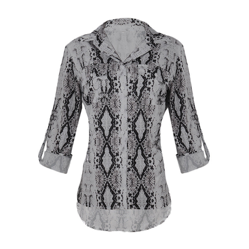 Women Leopard Print Three-Quarter Sleeve Loose Casual Shirt
