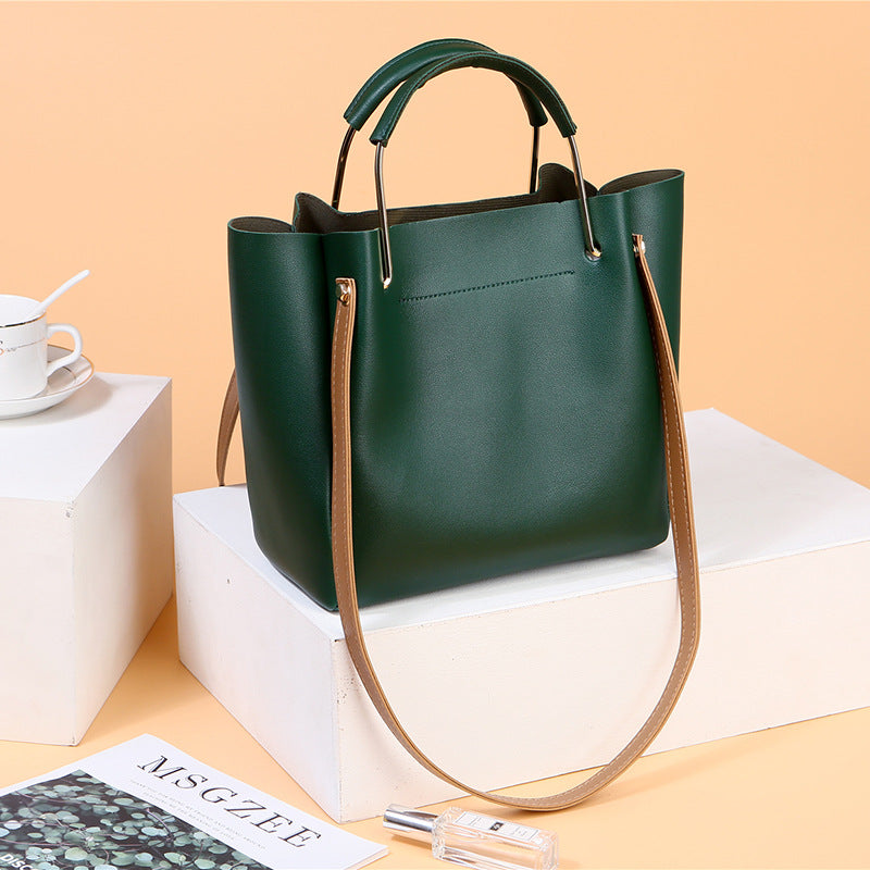 Bag Women Summer New Korean Pure Color Women's Handbag Metal Handle Leisure Shoulder Bag Women's Bag