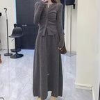 Elegant Pleated High Waist Two-piece Set Sweater Suit