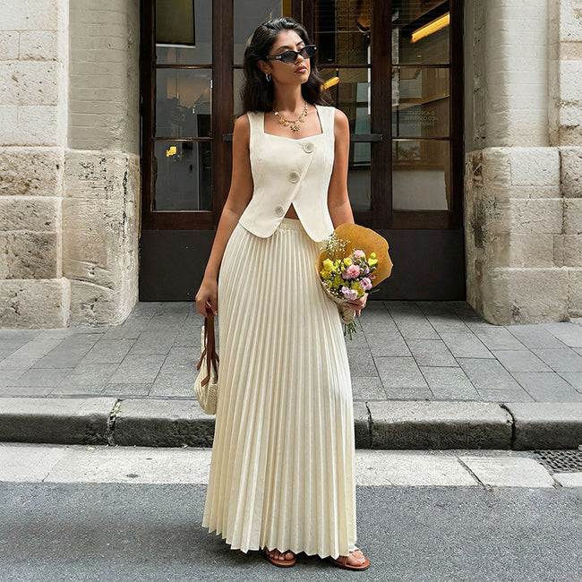 Fashionable And Elegant Set Pleated Long Skirt Suit For Women Main Image