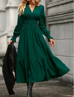 Women's Fashion Lantern Long Sleeve V-neck Dress
