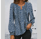 Loose Printed Long Sleeve V-neck Chiffon Shirt For Women