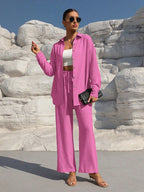 Fashion Graceful Plus Size Women's Long Sleeve Cardigan Two-piece Set Casual Solid Color Suit