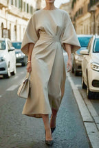 Loose Batwing Sleeve Dress Fashion Waist-tighted Solid Color Elegant Dresses For Women Clothing