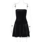 Dress Suede Patchwork Ruffled Chest-wrapped Pleated Princess Dress For Women