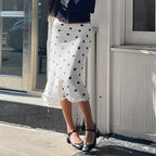 Women's French-style Color Matching Polka Dot Side Zipper Pleated Hip Skirt