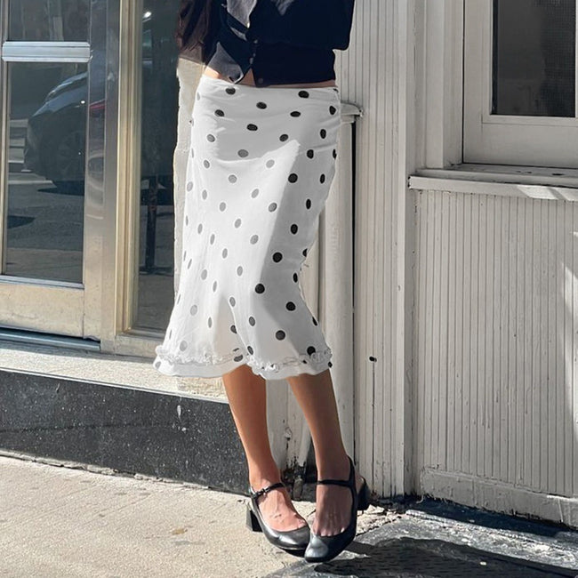 Women's French-style Color Matching Polka Dot Side Zipper Pleated Hip Skirt Hover Image