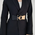 The New Girdle In Autumn And Winter Is Decorated With Black Metal Buttonhead And Skirt Coat